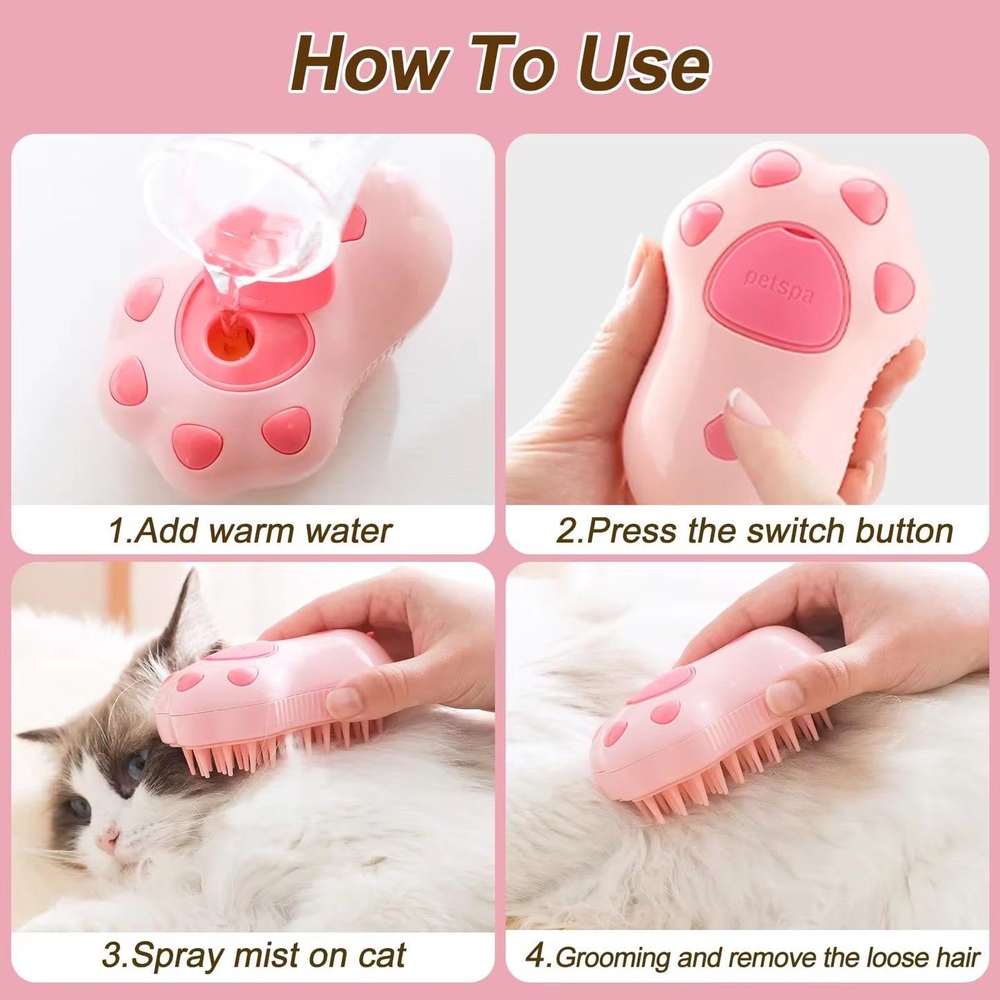 3 in 1 Electric Steam Grooming Brush/Comb